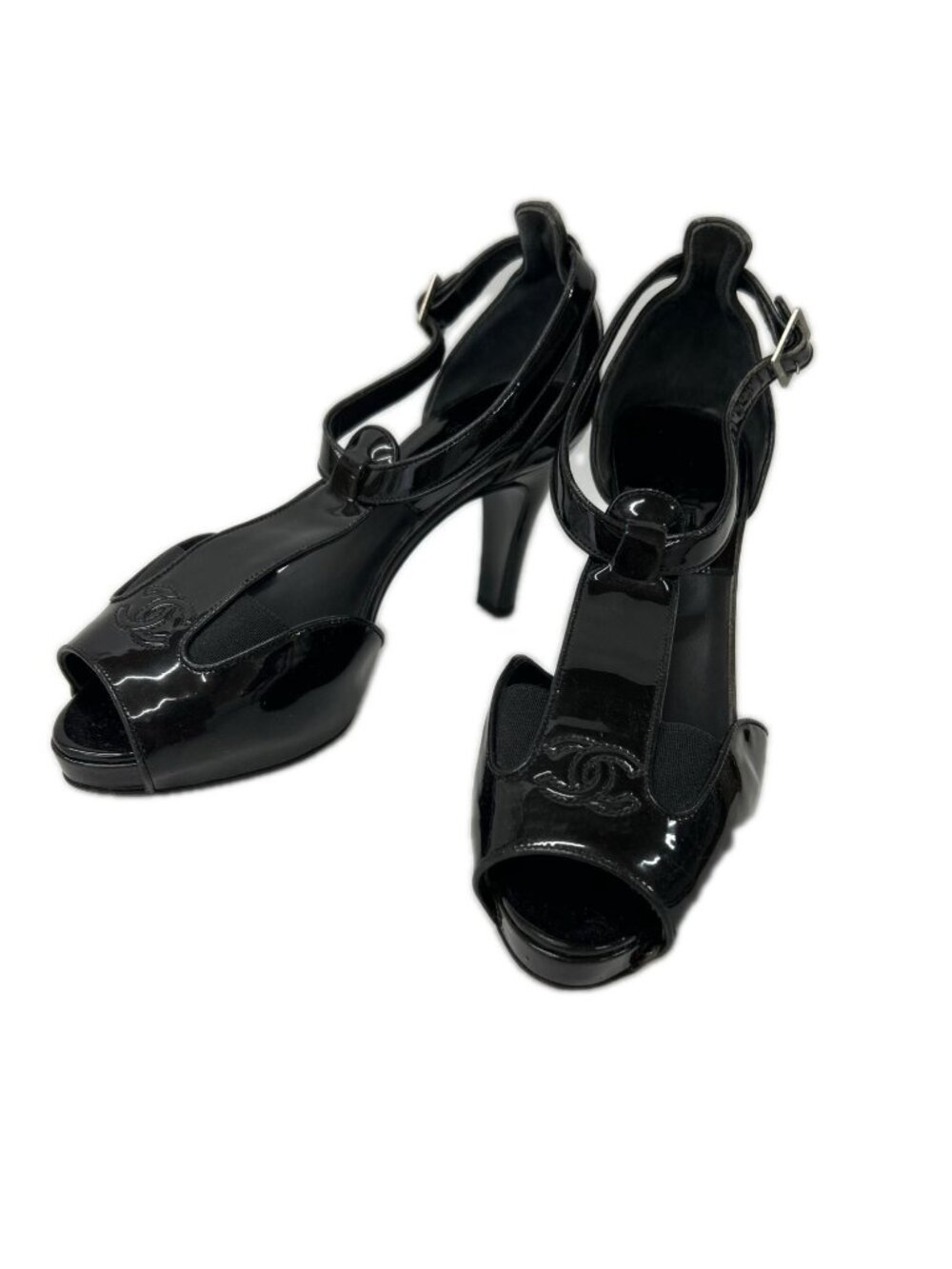 Chanel Black Patent CC Logo Sandals